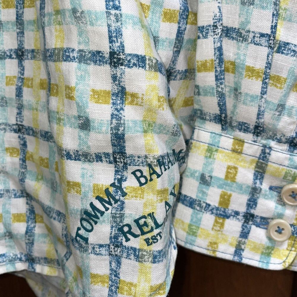 Tommy Bahama L 100% Linen Windowpane Plaid Casual Button Down Shirt - Picture 4 of 6